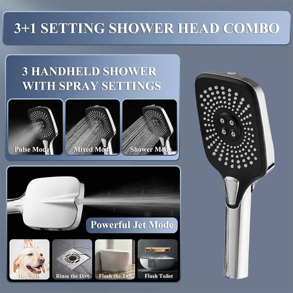 

12 Inch Rainfall Fixed Shower Head/Handheld Shower Head Combo 3+1 Settings Top Spray Wall-Mount Shower Set In Wall Shower System
