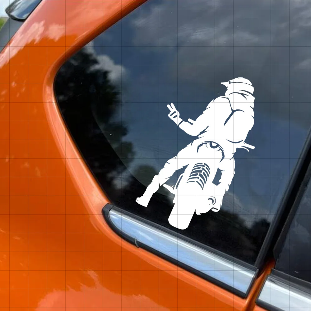 Motorradfahrer Friedenszeichen Silhouette Aufkleber Wasserdichte Vinyl-Sticker Schwarz Weiß 15x10cm für Auto Helm Dekoration