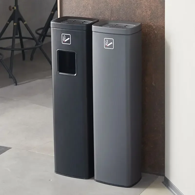 Stainless steel ash column trash can with ashtray, hotel lobby elevator corridor