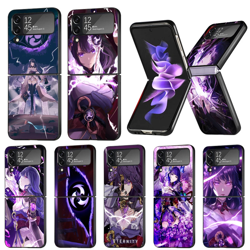 Raiden Shogun Genshin Impact Phone Case For Samsung Galaxy Z Flip6 5G Flip5 Flip4 Flip3 ZFlip 6 3 4 5 Hard PC shockproof Back Co