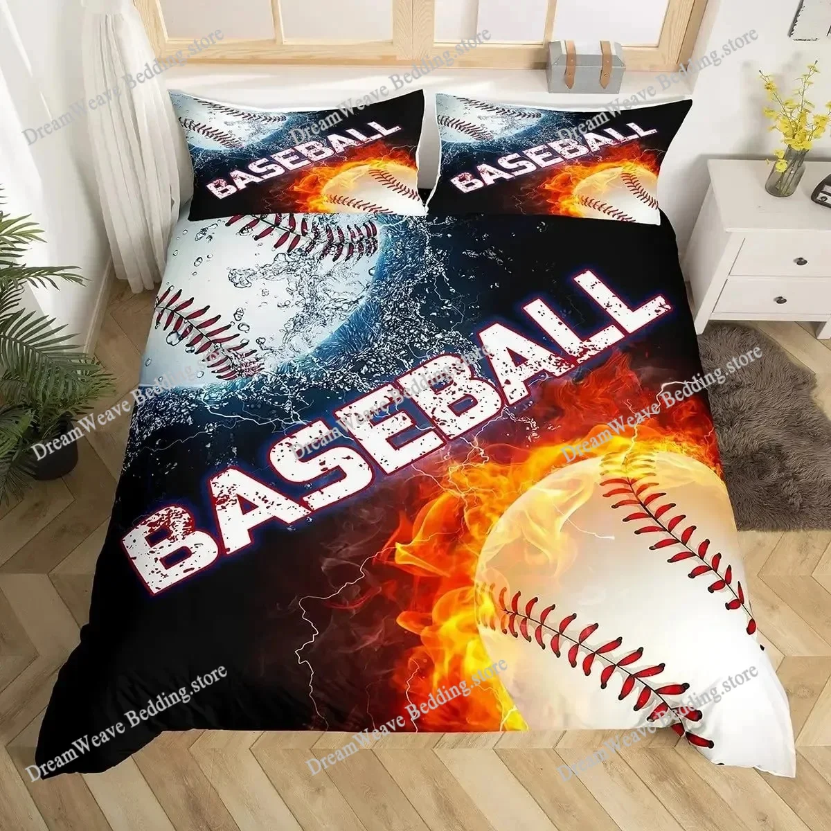 

3D Baseball Game King Queen Duvet Cover Ball Sports Theme Bedding Set Athlete Competitive Quilt Cover Polyester Comforter Cover
