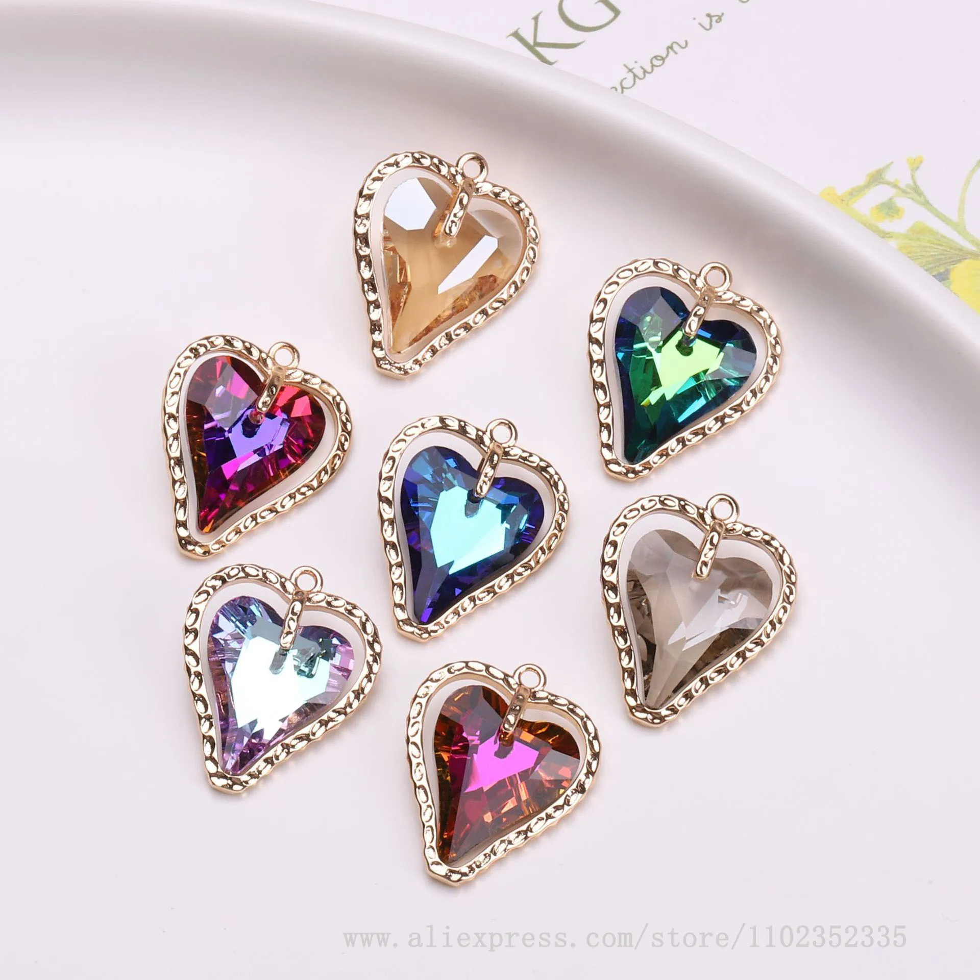 10pcs/ Bag  Fashion Aurora Illusion Color Big Love Crystal Pendant Peach Heart Pendant DIY Jewelry Manufacturing Accessories