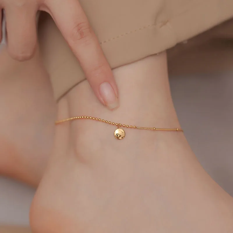 Stainless Steel Gold Plated Non-fading Lucky Golden Beads Chain Anklet Friend Lover Gift Ladies Fashion Accessories Wholesale image 3