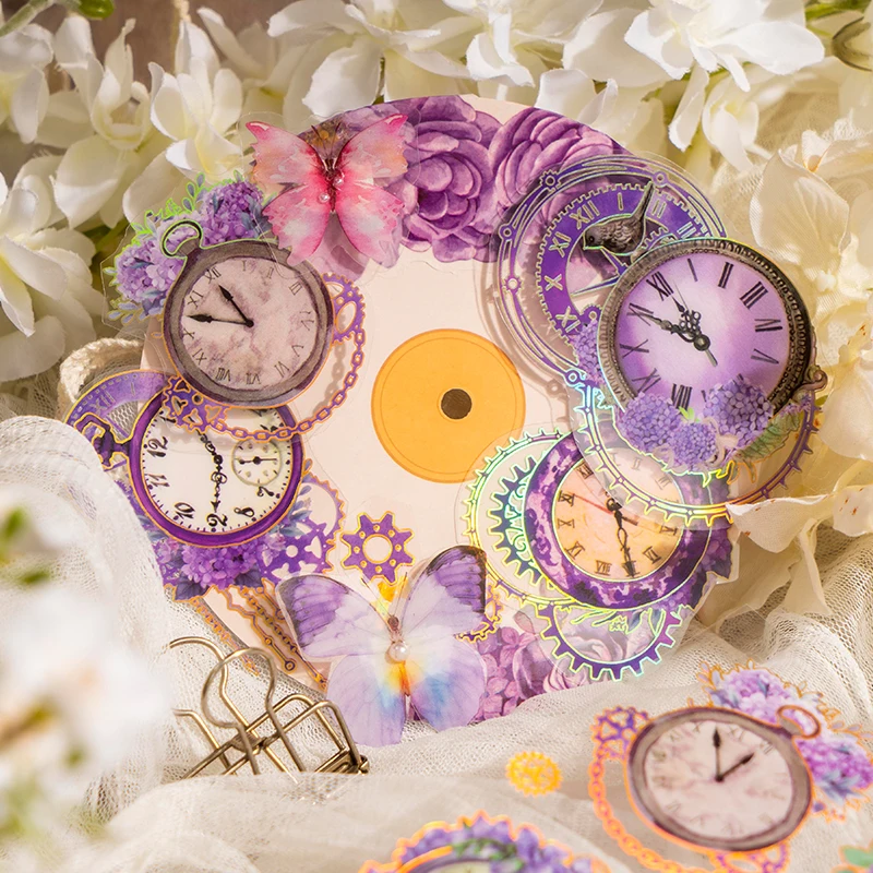 2Sheets Clock Stickers PET art laser gold watch DIY hand account sticker Colorful Blink Refraction Scrapbooking Journals Diary