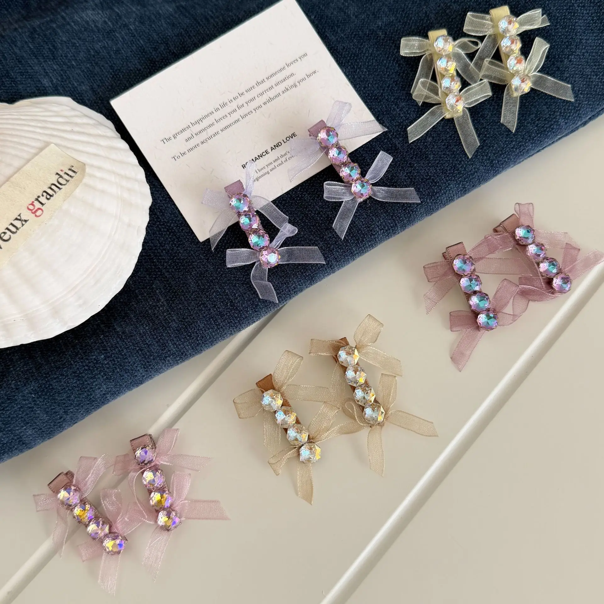 

Hair Clip Tulle Bow Rhinestone Colorful Metal Duckbill Side Back Head Elegant Versatile Lightweight Premium Quality