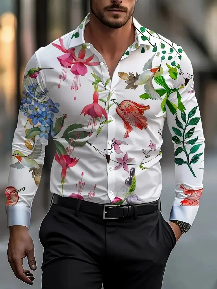 New Men's Business Collarless Casual Shirt with Floral Pattern Long-sleeved Design Suitable for Daily Wear Comfortable Fabric