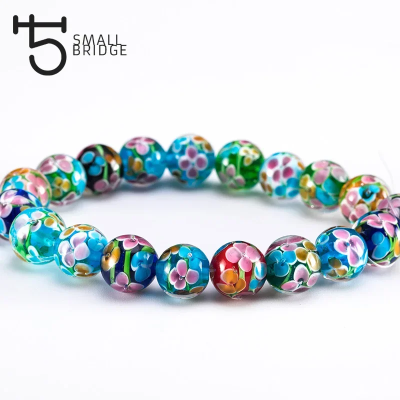 Cuentas de cristal de Murano hechas a mano para mujer, cuentas redondas transparentes de flores, fabricación de joyas Diy, venta al por mayor, L201,