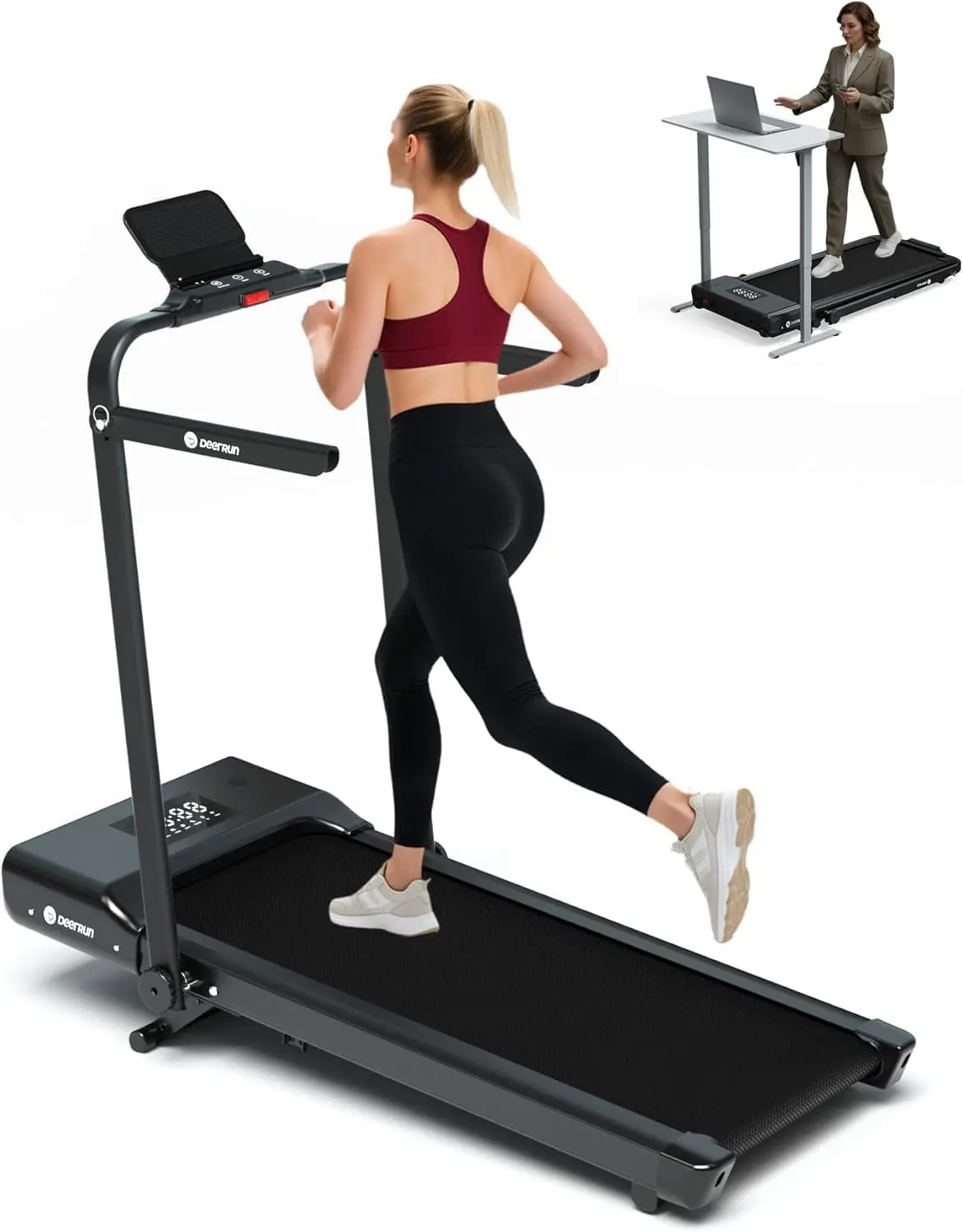 Walking Pad Treadmill Offering Incline Adjustment and Handle Bar Support