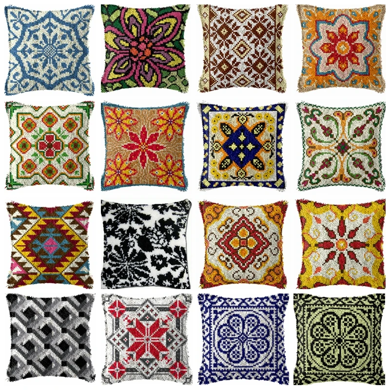 

Latch Hook Set Vintage Style Embroidery Latch Hook Kit Datura Flowers Latch Hook Kits Pillow Button Pad Package Decoration DIY