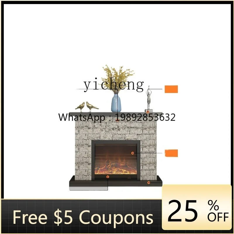

ZZ ZK Fireplace Curio Cabinet Household European-Style Solid Wood Fireplace Heater Rack Imitation Stone TV Cabinet Background W