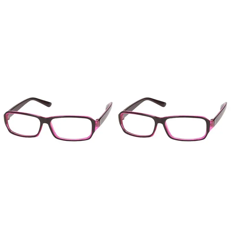 TEXU 2X Plastic Full Rim Frame Clear Lens Glasses Spectacles Black Purple For Women Man