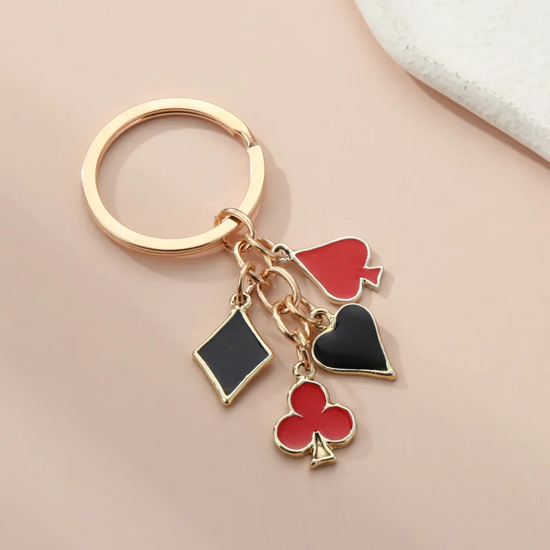 Cute Enamel Keychain Hearts Clubs And Spades Symbol Key Ring Poker Card Key Chains For Women Men DIY Handmade Jewelry