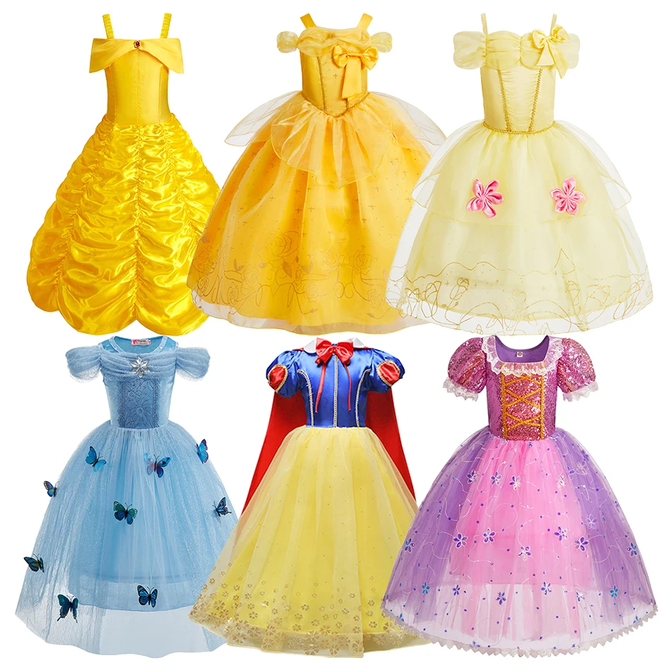 Snow White Princess Dress for Girls, Rapunzel Bell Clothes for Children, Festa de Natal, Luxury Dress Up, Halloween, Carnaval, Cosplay Dresses for Kids