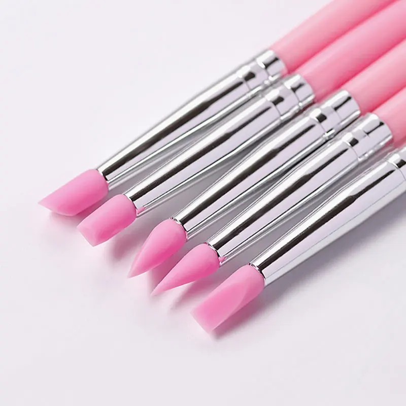 5 Teile/satz Silikon Carving Blume Nagel Pinsel Kleine Kopf UV Gel Skulptur Nagel Silikon Stift 3D Modellierung Nail art Werkzeug Pinsel 1,8 cm