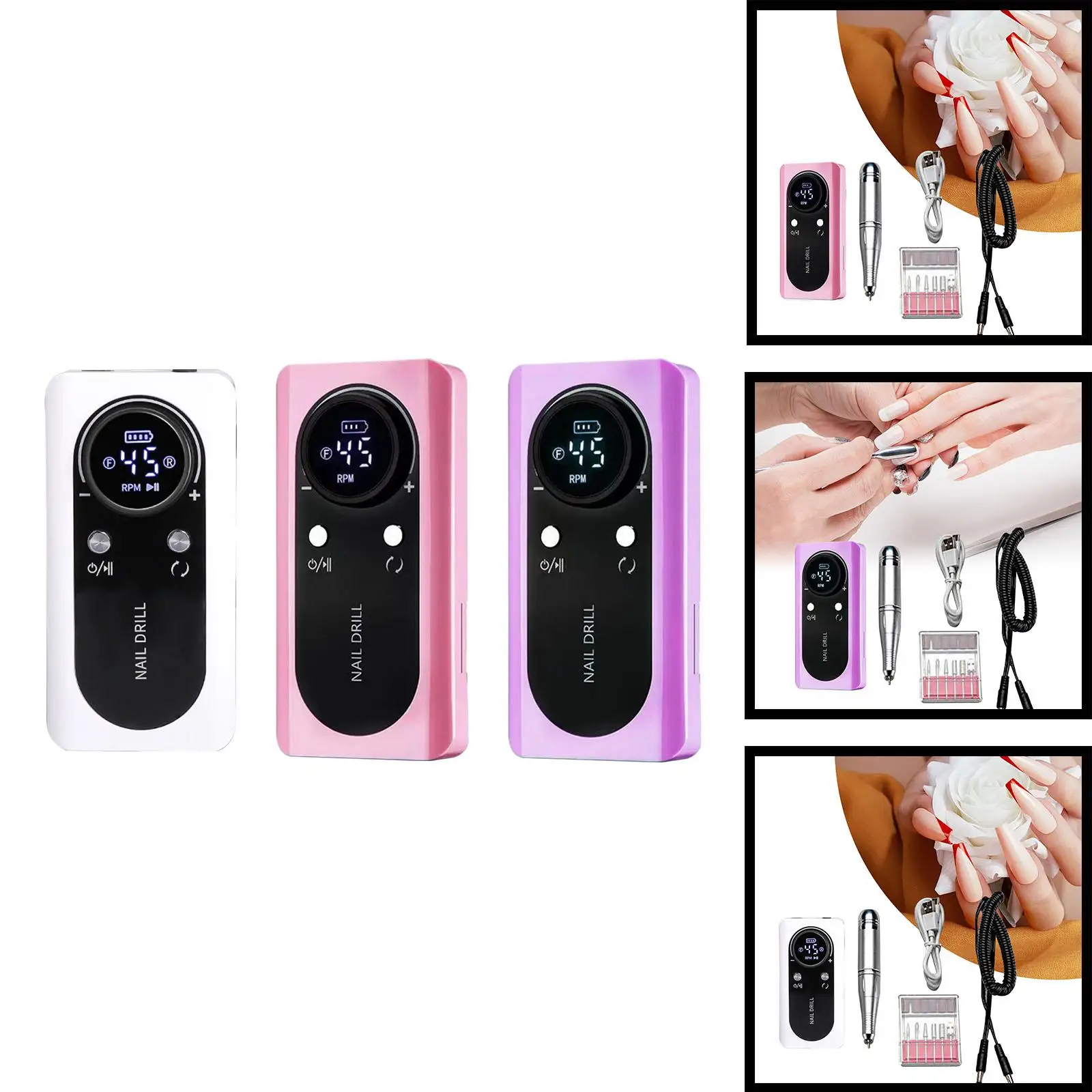 Máquina pulidora eléctrica para uñas, kit de manicura y pedicura, taladro portátil compacto profesional para recortar, pulir y cortar