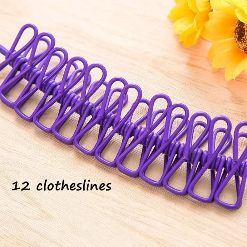 New Portable Clothing Clothesline with 12 Clips Retractable Laundry Dryer Clothes Rope Drying Rack Outdoor Cloth Hanging Line