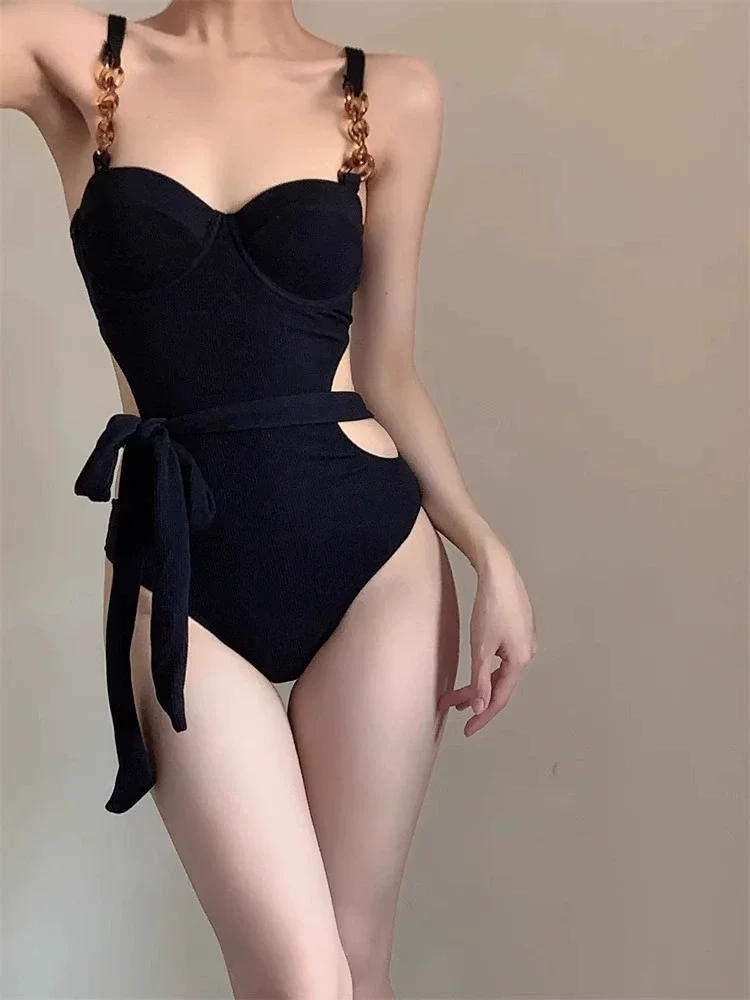 Verão 2025 sexy roupa interior lingerie conjunto feminino maiô de uma peça novo em oco para fora aberto volta com decote em v cintura alta praia bodysuit