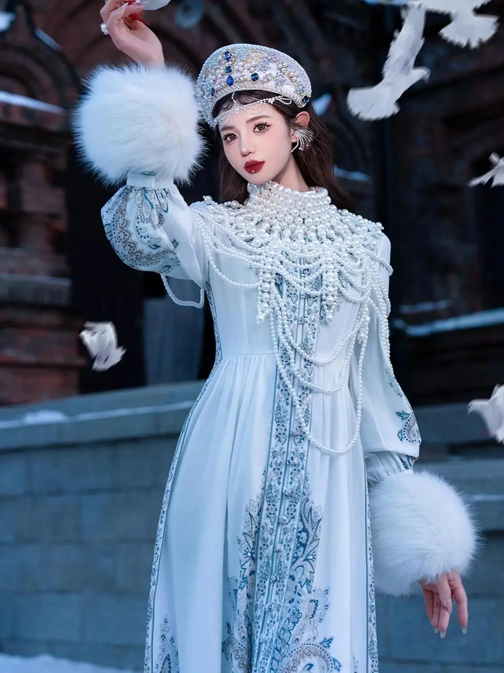 

Princ Sle Retro European Photoaphy Costume New Arrival Studio Snow Country Church Photo oot Clothing for Women