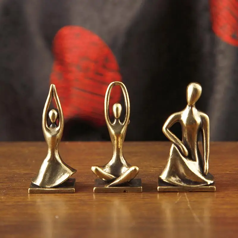Non-fading Brass Yoga Girl Figurine Abstract Art Decor Ornament Solid Metal Decorative Statue for Office Living Room Yoga Studi