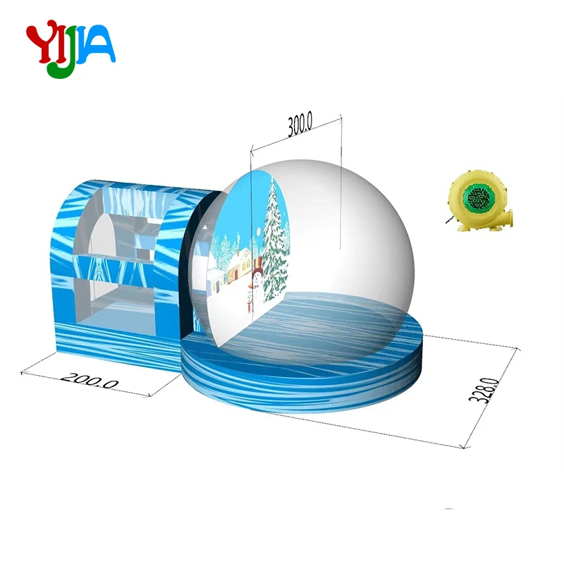 Christmas /Halloween Decoration Inflatable Snow Globe Transparent Bubble Tent With Printed Background Air Blower For Advertising