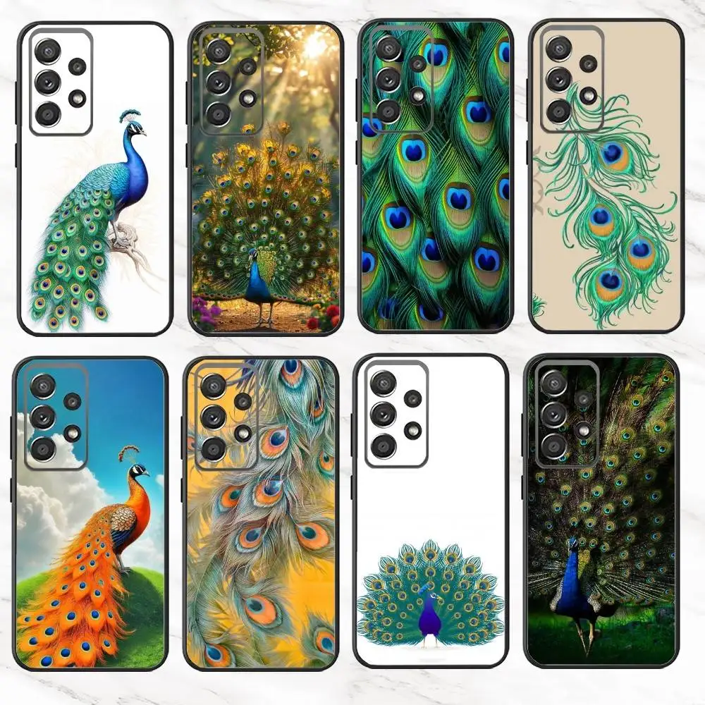 

P-Peacock Phone Case For Samsung S25,S24,S21,S22,S23,S30,Ultra,S20,Plus,Fe,Note,10,9,5G Black Cover