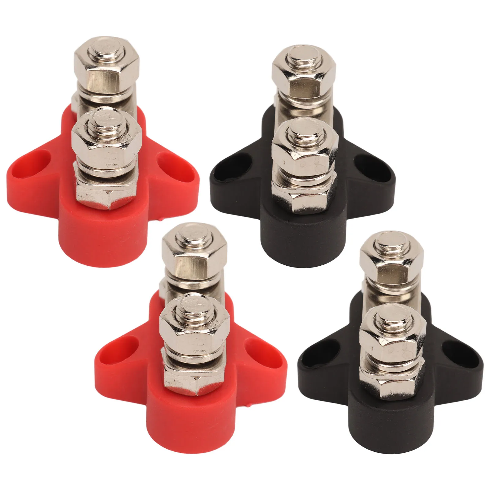

4 Pcs Battery Power Stud DC 12‑48V M8 Dual Distribution Terminal Junction Post Block Bus Bar for Cars RVs Boats Trucks