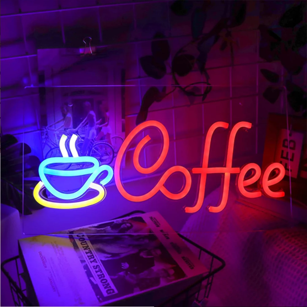 Coffee Shop Neon Sign For Wall Decor Led Acrylic Room Decoration For Home Cafe Milk Tea Dessert Shop Restaurant Dimmable Logo