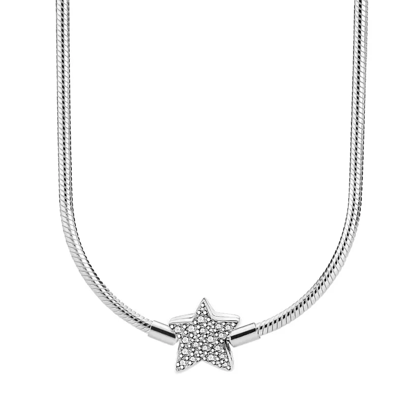 Hot Selling New 925 Silver Round Shell Oral Classic Snake Bone Necklace Suitable For Original Charm And Fashionable Jewelry Gift