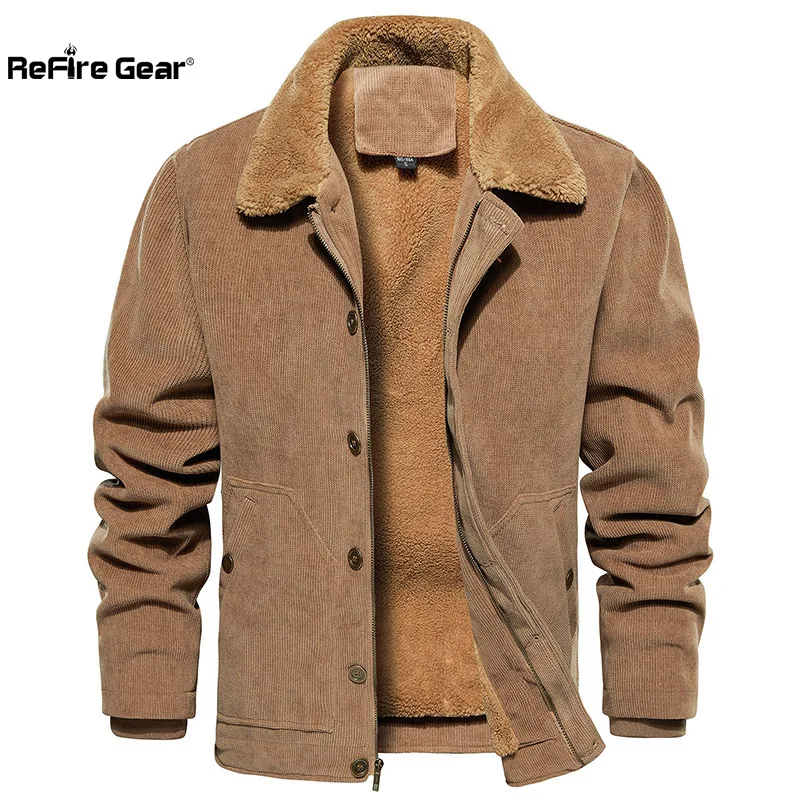 Men's Winter Corduroy Jacket Casual Sherpa Trucker Coat  Warm Fleece Lined Work Jacket