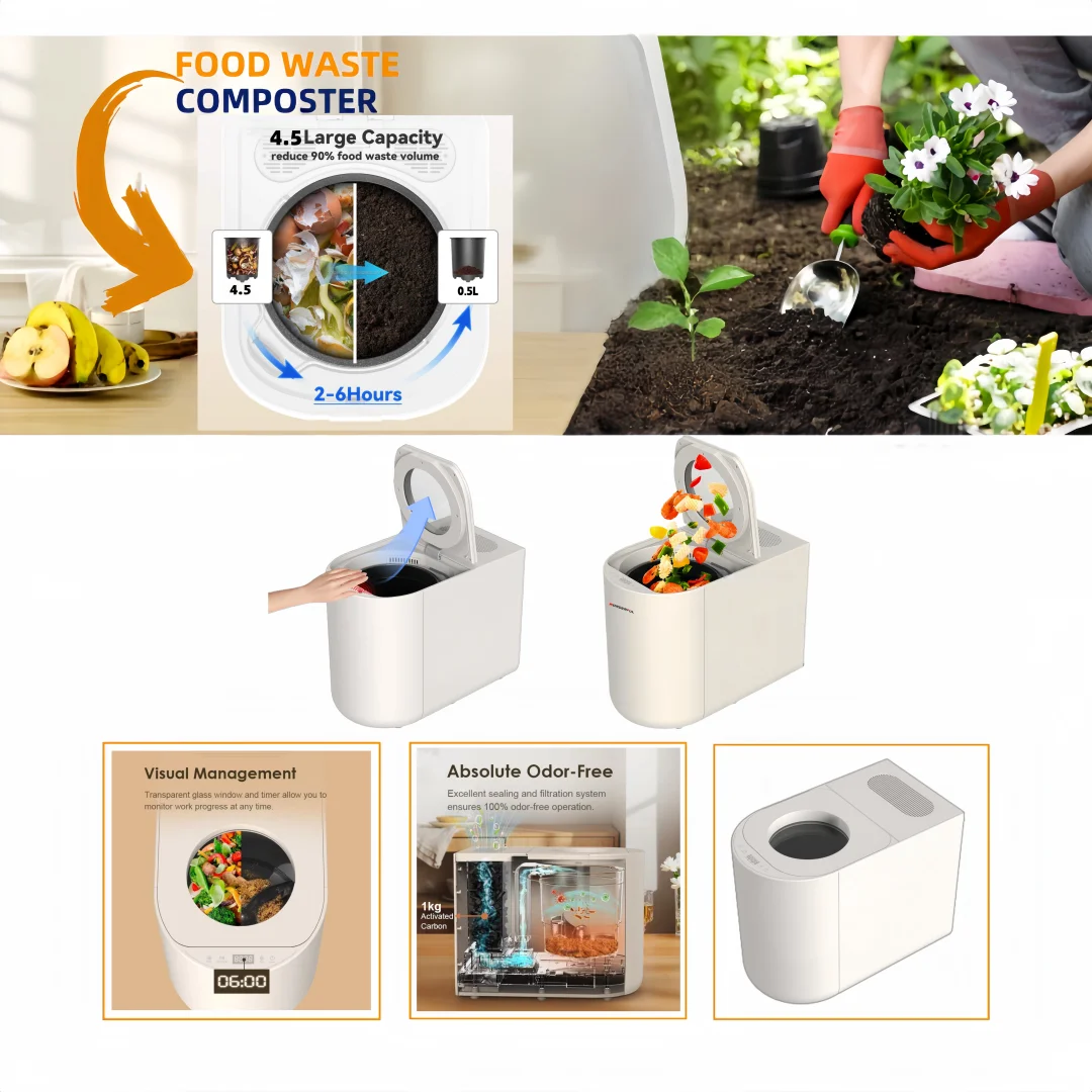 Kitchen Food Waste Composter 4.5L Smart Electric Automatic Large Capacity Indoor Garbage Disposal Recycling Machine