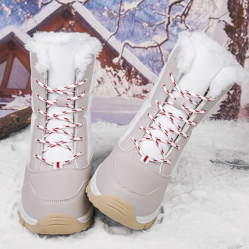 Women's Casual Snow Boots Winter Warm  Plush Plus Size Outdoor Work Boots  Fashion Comfortable Non Slip Soft Soled Hiking Boots