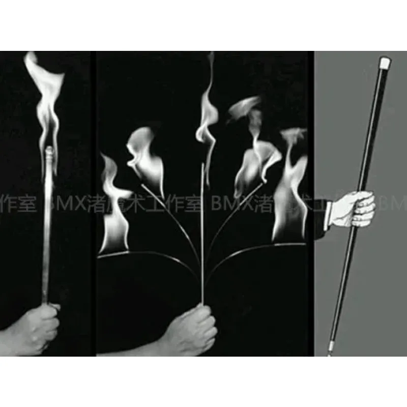 Multi Torch To Cane 5 Fired Torch to Silver Cane Magic Tricks Magia Wand Magician Stage Illusions Gimmick Props Accessories Fun