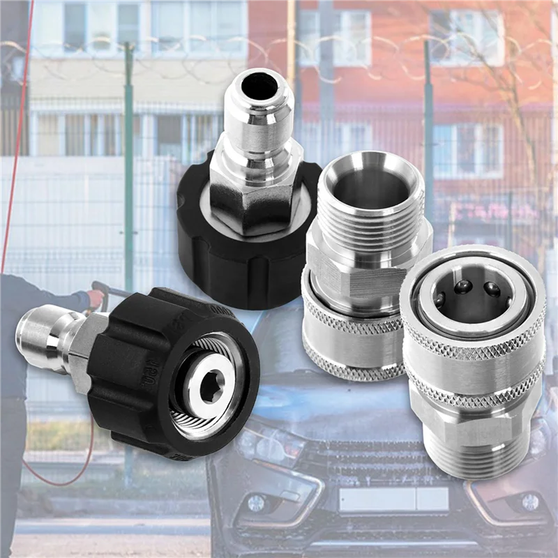 

Premium-8Pcs Pressure Washer Adapter Set, Quick Connect Kit, M22 14Mm To M22 Metric Fitting, Stainless Steel