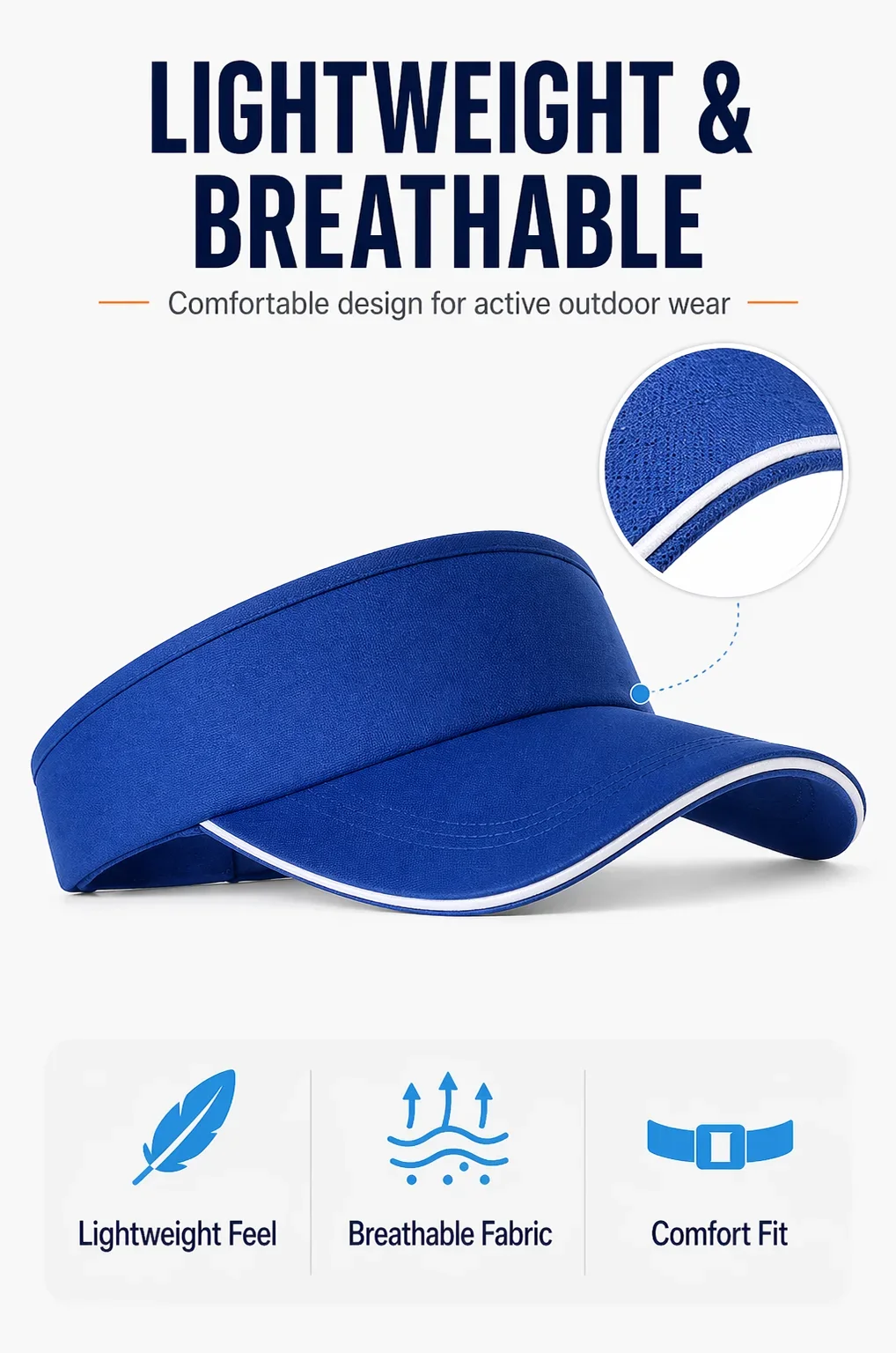 Verstellbare Sport-Sonnenblende für Damen und Herren, einfarbig, atmungsaktiv, mit breiter Krempe, Sommerkappe für Golf, Tennis, Laufen, Strand und Outdoor-Aktivitäten. – Detail 2