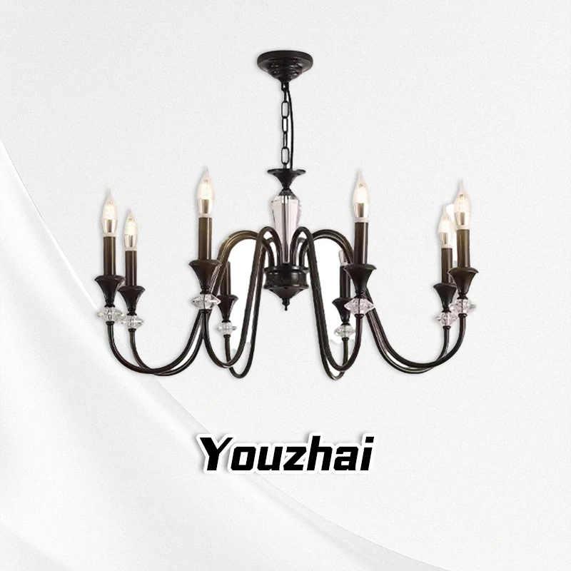 

Черный хрустальный подвесной светильник в стиле ретро, роскошная гостиная, элитный вариант, свечи, кабинет, главная спальня, светильники для комнаты