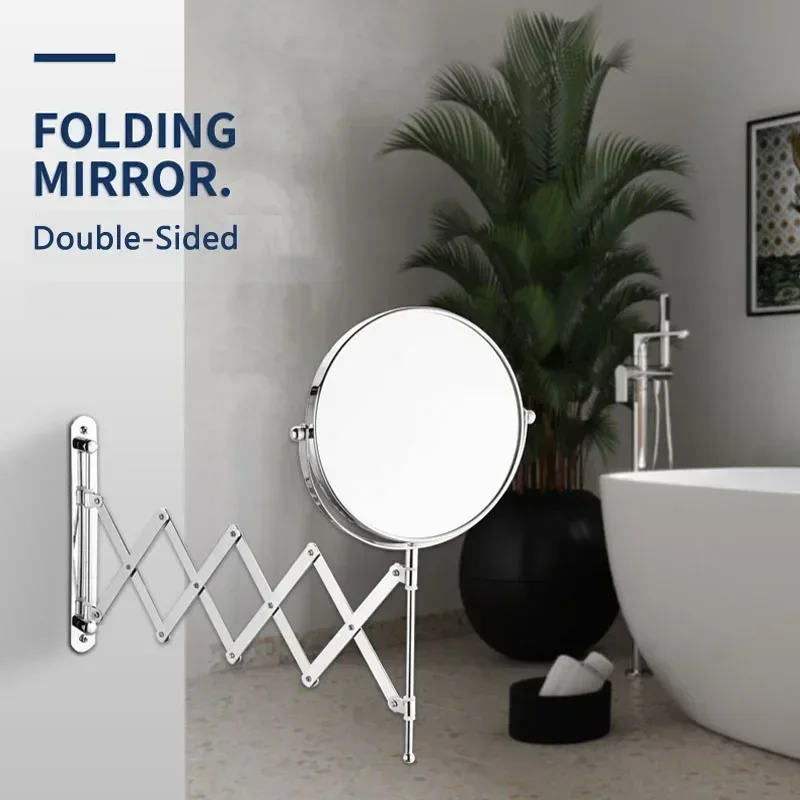 Bathroom Folding Vanity Mirror Wall-mounted Vanity Vanity Mirror Retractable Mirror Metal Double-sided Mirror 2X/3X Magnificatio