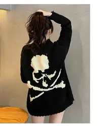 Y2k Dark Skull Loose Retro Knit Sweater For Women Pullover Couple Ins Shirt Fashion Oversized Top Autumn And Winter New