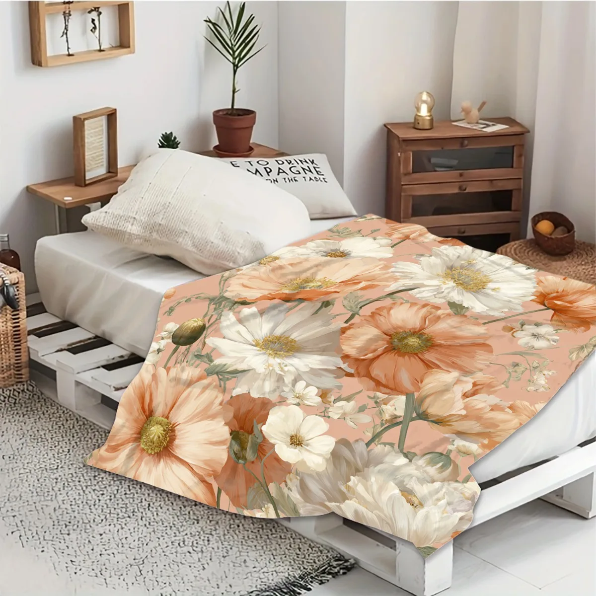 Floral patterns in pastel colors Flannel printed blanket suitable for all seasons suitable for living room office sofa travel