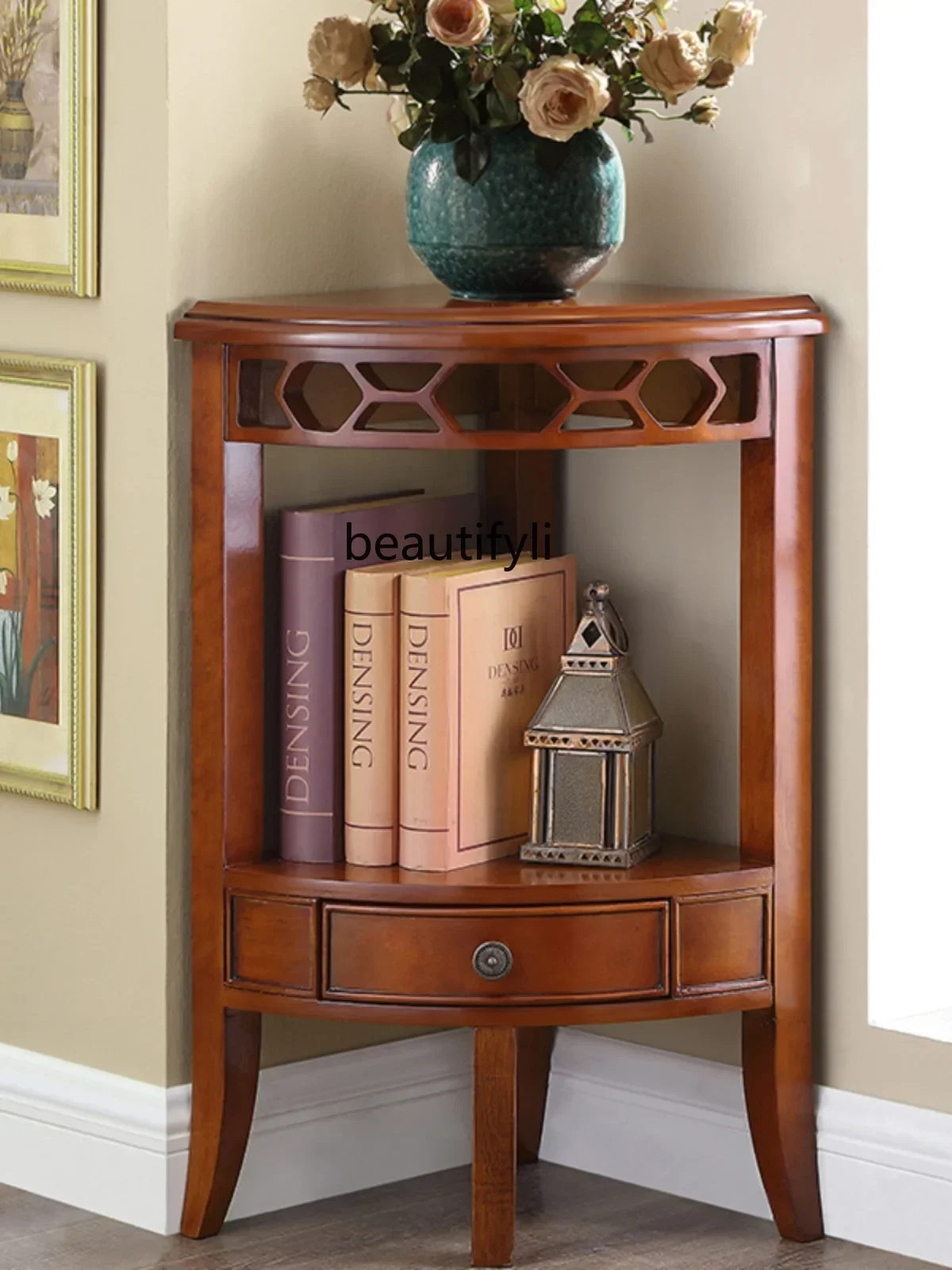 K185 American Corner Cabinet European-Style Solid Wood Corner Flower Stand Living Room Floor Fan Bedroom Drawer Small Basket