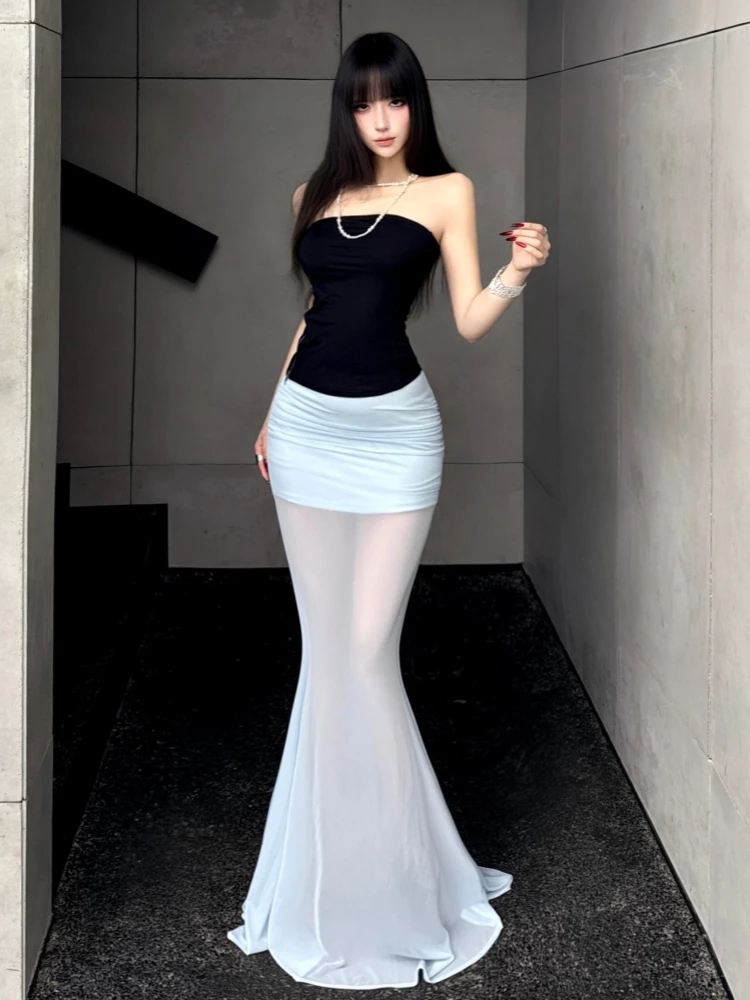 Beach Vacation Style Half Skirt Women's Summer New High-End Feeling Sexy Fairy-Like Mesh Wrap around Skirt Transparent Glimpse