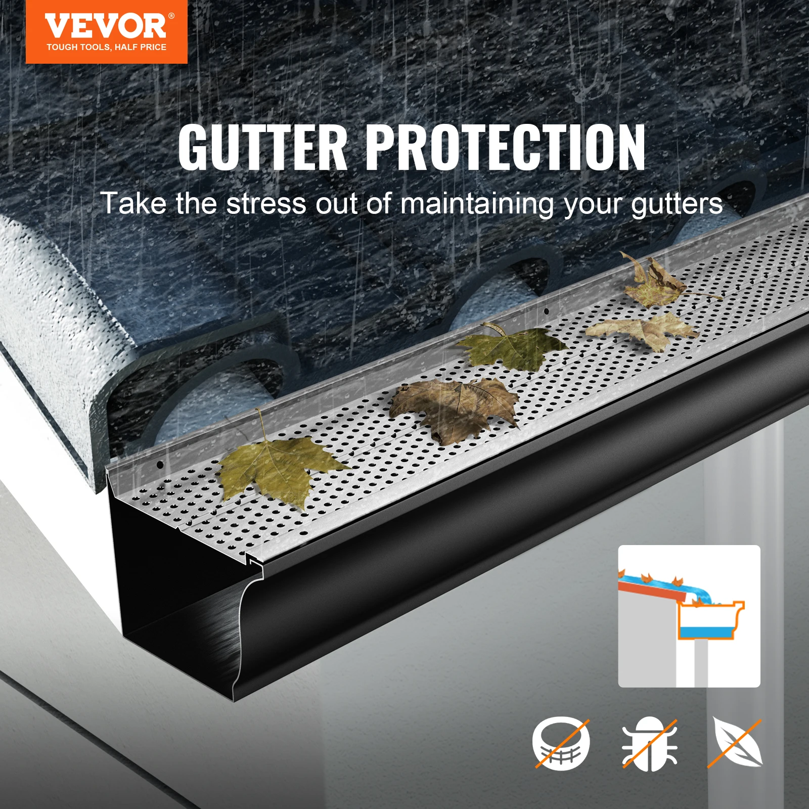 VEVOR Gutter Guard 5/6in Aluminum Leaf Filter DIY Gutter Cover 13/26/52 PCS Raptor Gutter Guards Fits Any Roof or Gutter Type