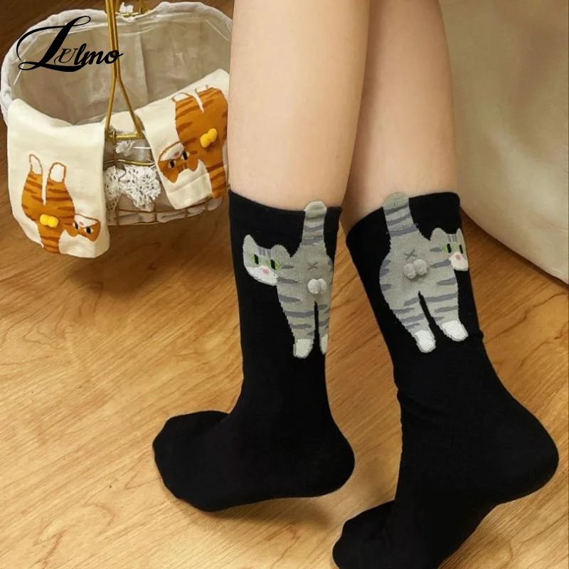 

2Pair Cute Cat Socks With Balls For Women 3D Funny Cat Socks With Fuzzy Balls Novelty Animal Crew Cotton Sock For Cats Lovers