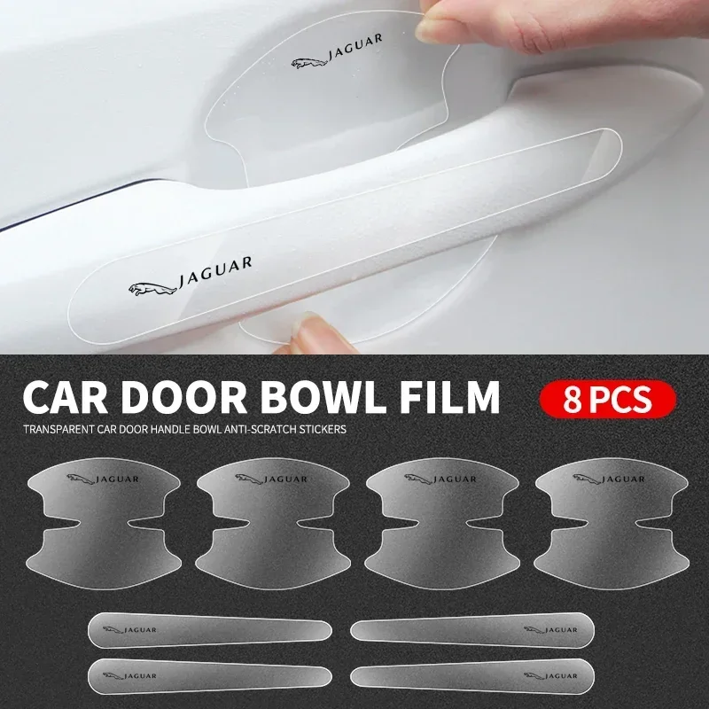 

8Pcs Transparent Car Door Handle Wrist Bowl Trim Stickers For Jaguar E-PACE F-PACE F-TYPE XE XF XJR XFR XJ XEL XFL XJS XKR
