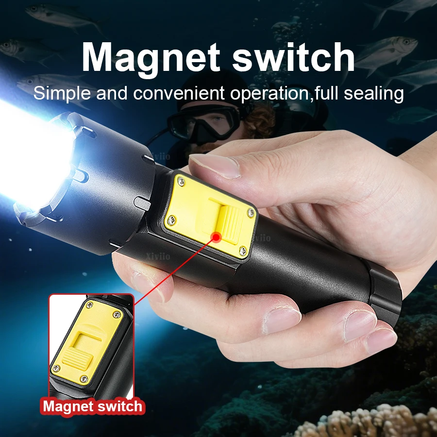 2026 Latest Professional Diving Flashlight 50m Underwater Strong Light Torch USB Rechargeable Underwater Light IPX8 Waterproof