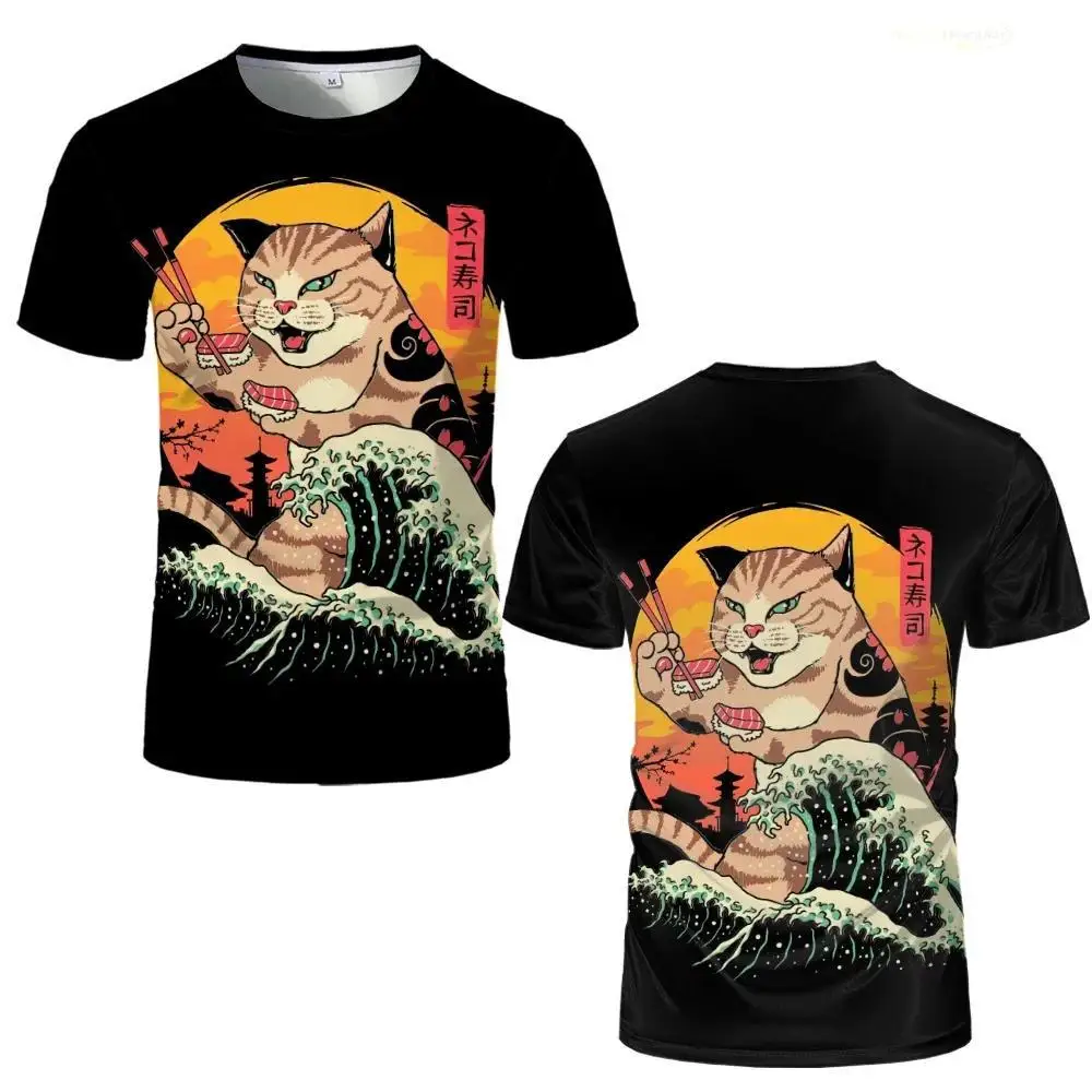 

mens summer clothing with 3D printed warrior cat graphic t shirts round neck short sleeved new in tops funny t shirts for men