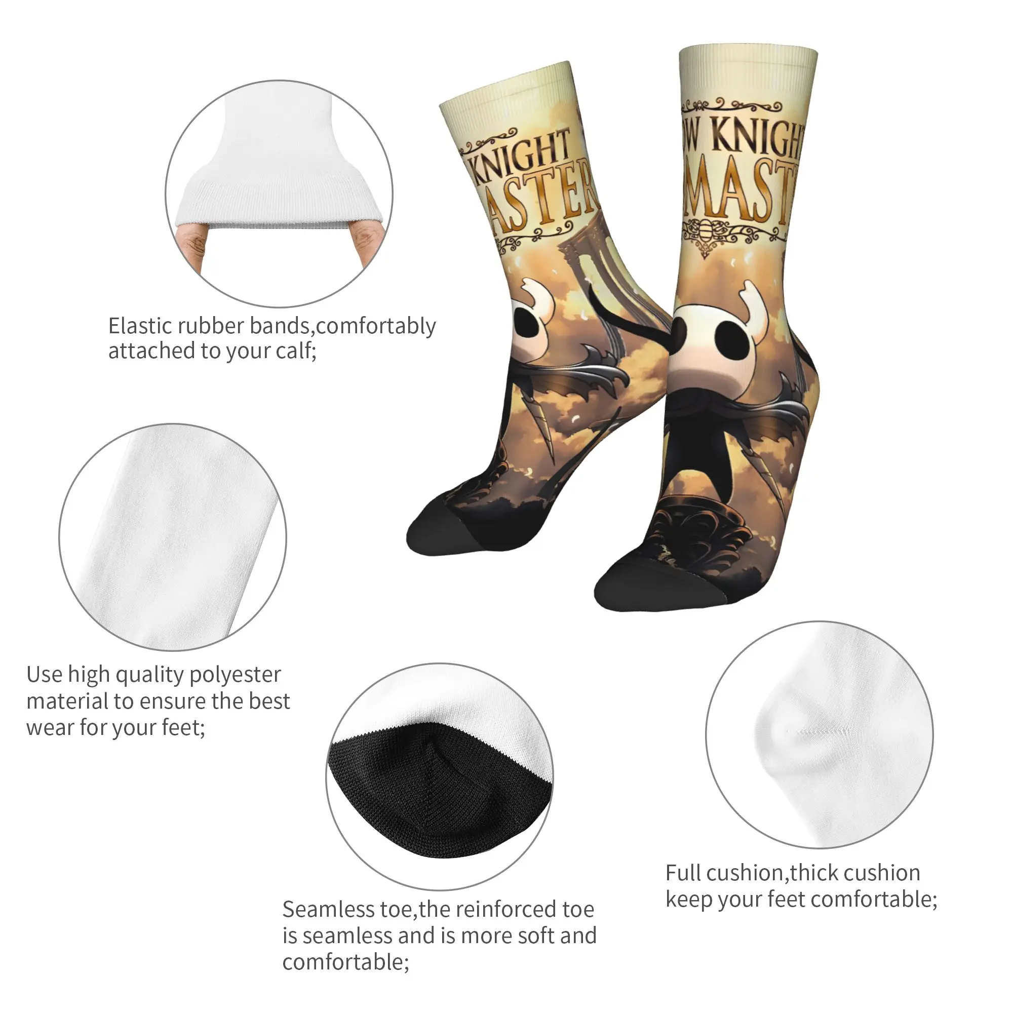 Męskie skarpety z nadrukiem kreskówkowym z gry Hollow Knight, drukowane w 3D, antypoślizgowe, średniej grubości, miękkie skarpety, zimowe modne skarpety graficzne na zewnątrz.