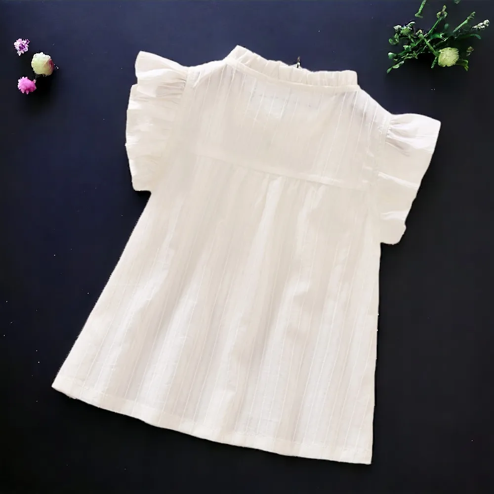 Baby Kids Outfits Lace Shirts for Girls Blouses Cotton School Tops Summer Short Sleeve Teens Children Clothes  4 6 8 10 12 Years