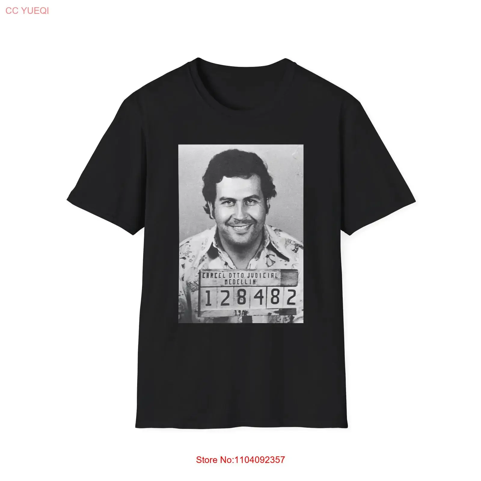 Vintage Style Pablo Escobar T Shirt Retro Mug shot vintage Washed Stretched graphic Top For Everyday Wear streetwear Versatile