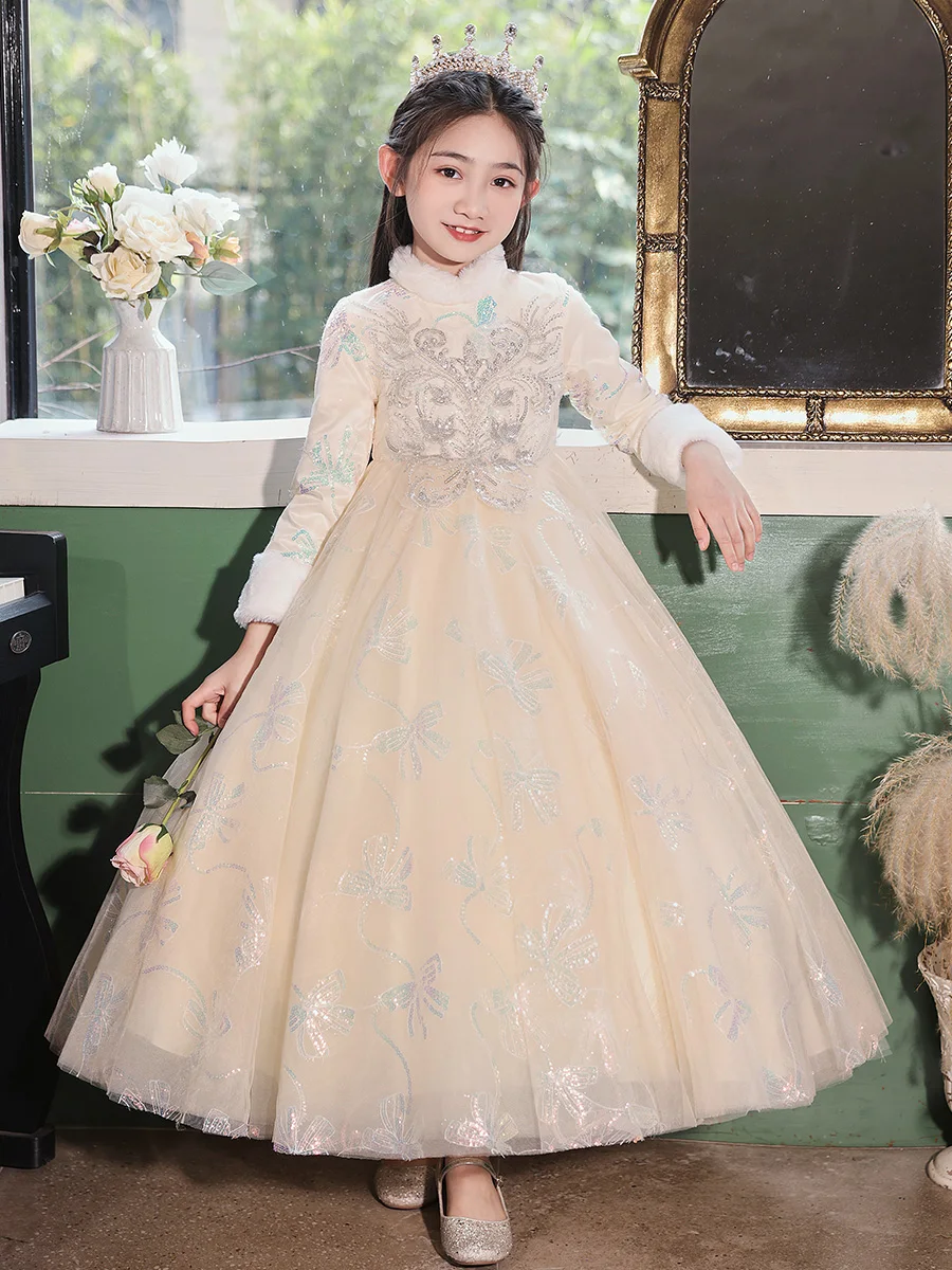 Girl's dress, light luxury, niche high-end, children's birthday princess dress, host, little girl piano performance costume, aut