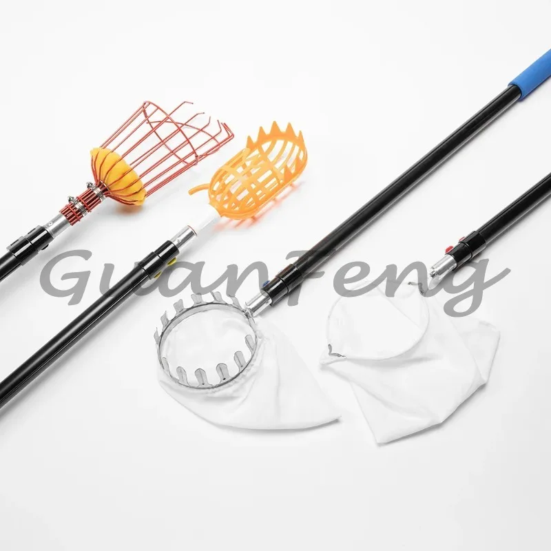 Custom 1.4m To 4m Easy To Attach High-Grade Aluminum Telescopic Fruit Picker Pole Extension Pole With Basket